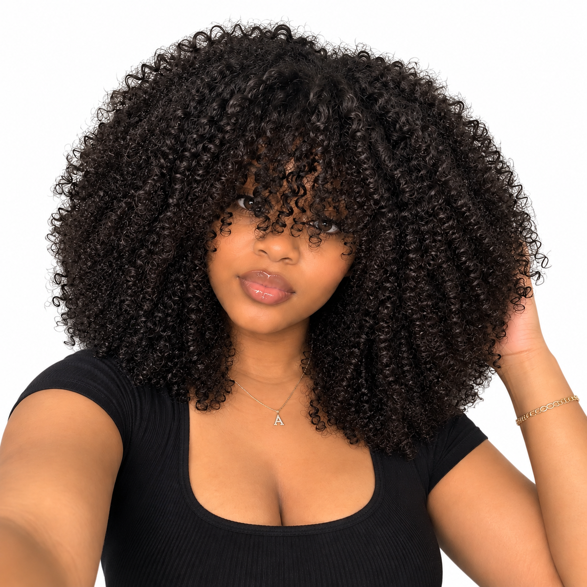 Afro Kinky Curly 100% Human Hair Wig with Bangs 300% Density