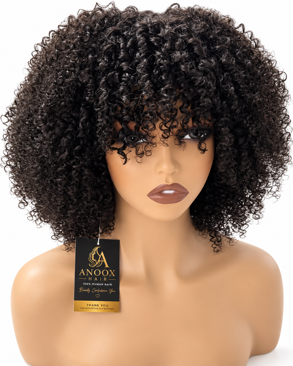 Afro Kinky Curly 100% Human Hair Wig with Bangs 300% Density